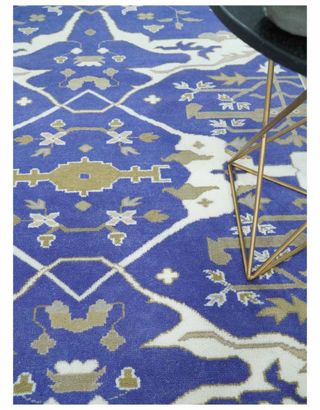 Violet, Ivory and Olive Traditional Hand knotted Oriental Oushak 8x10 wool Area Rug