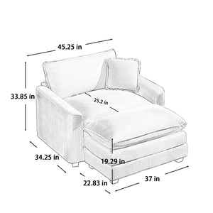Walker Edison | Corduroy Deep Seat Cloud Accent Chair with Ottoman Set