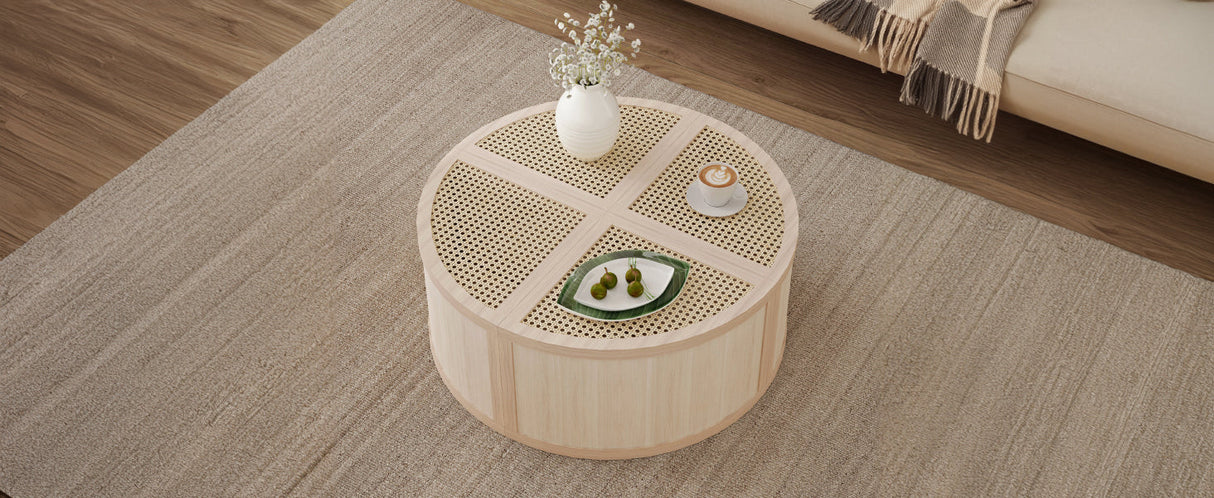 Walker Edison | Modular Round to Square Rattan Coffee Table