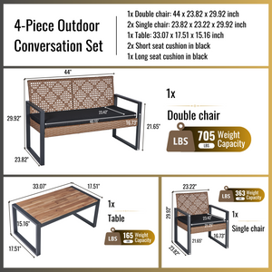 Walker Edison | Outdoor Wicker 4-Piece Patio Furniture Set