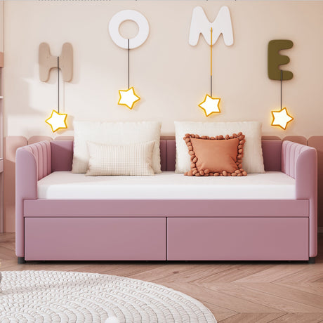Walker Edison | Twin Size Upholstered Daybed with Ergonomic Design Backrest and Storage