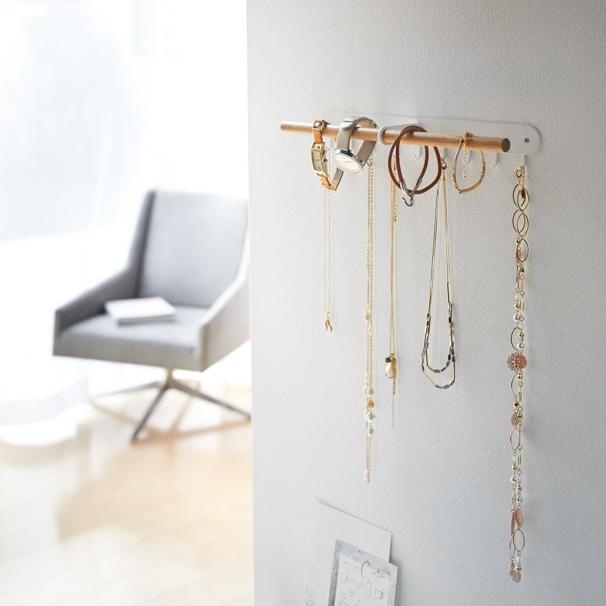 Wall-Mounted Jewelry Rack - Steel + Wood