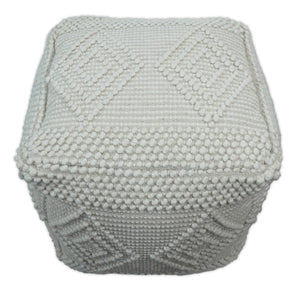 White Woolen Hand Woven Square Pouf, Footstool, Ottoman, Side table | TRD101
