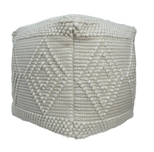 White Woolen Hand Woven Square Pouf, Footstool, Ottoman, Side table | TRD101