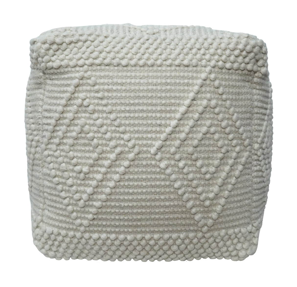 White Woolen Hand Woven Square Pouf, Footstool, Ottoman, Side table | TRD101