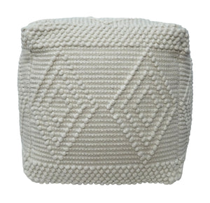 White Woolen Hand Woven Square Pouf, Footstool, Ottoman, Side table | TRD101