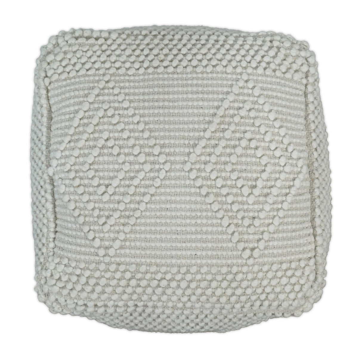 White Woolen Hand Woven Square Pouf, Footstool, Ottoman, Side table | TRD101