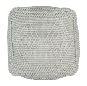 White Woolen Hand Woven Square Pouf, Footstool, Ottoman, Side table | TRD101