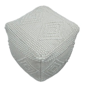 White Woolen Hand Woven Square Pouf, Footstool, Ottoman, Side table | TRD101
