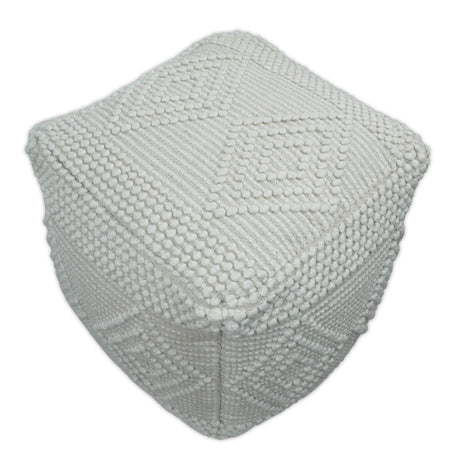 White Woolen Hand Woven Square Pouf, Footstool, Ottoman, Side table | TRD101
