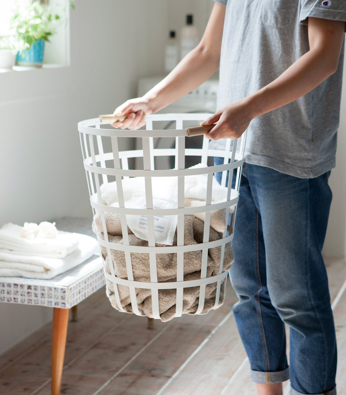 Wire Basket (18" H) - Steel + Wood