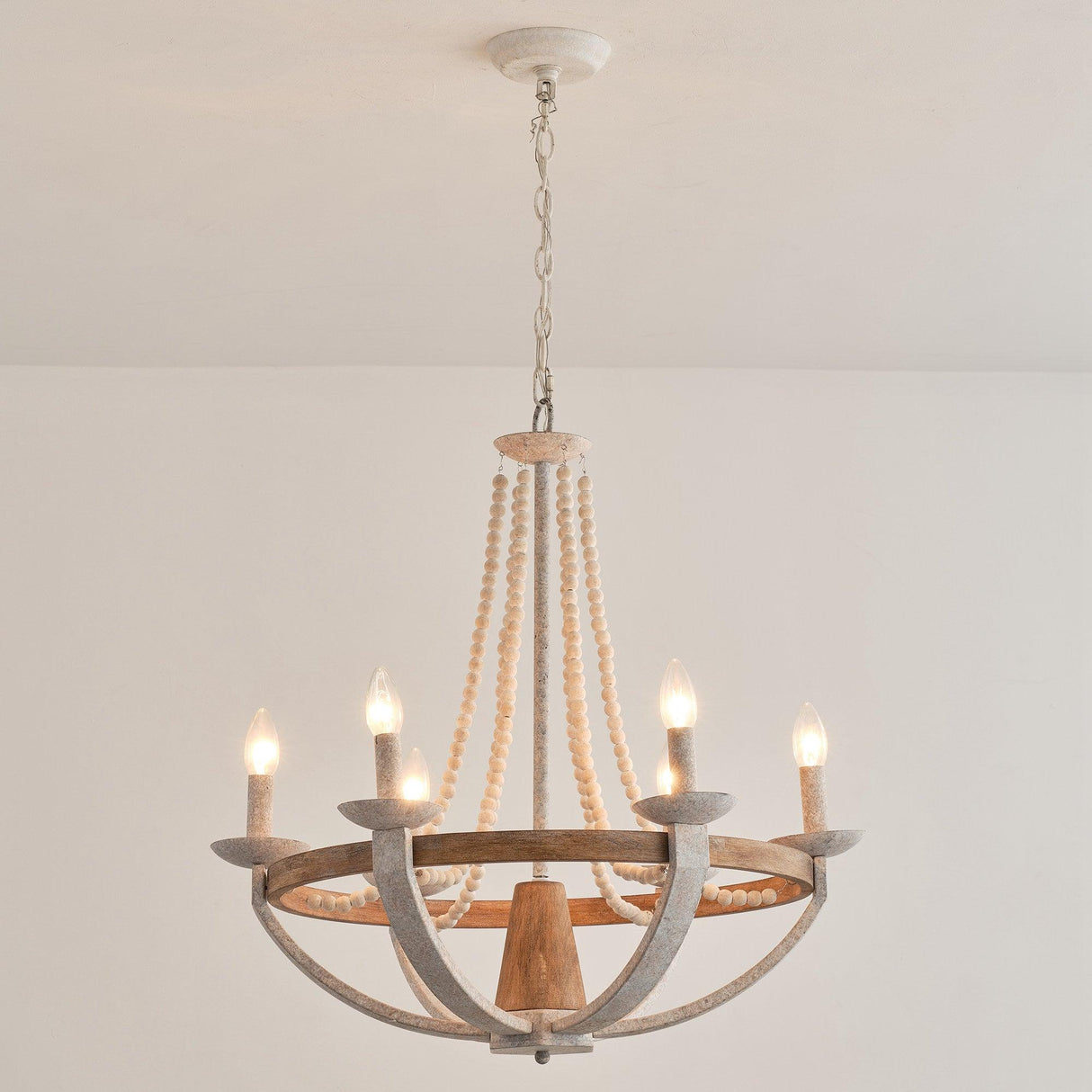 Wood Bead 6-Light Chandelier