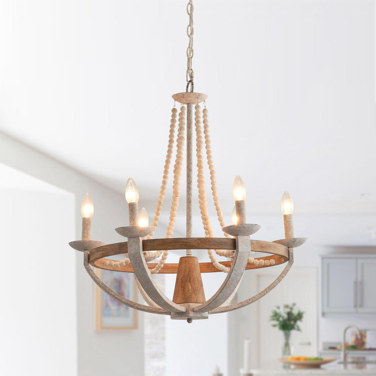 Wood Bead 6-Light Chandelier