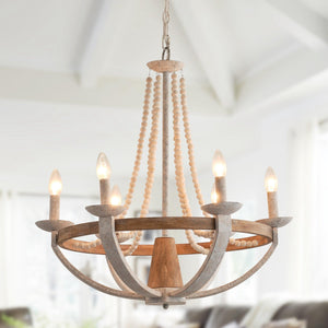 Wood Bead 6-Light Chandelier