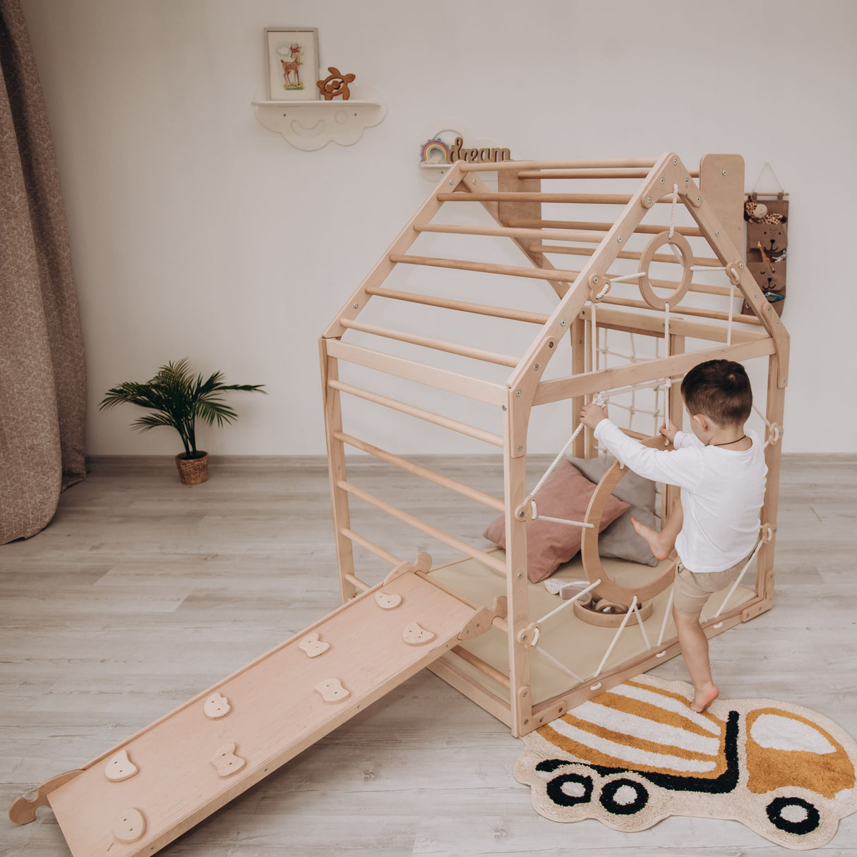 Wood and Hearts Wooden Toddler Climbing Playhouse, Ages 1–6