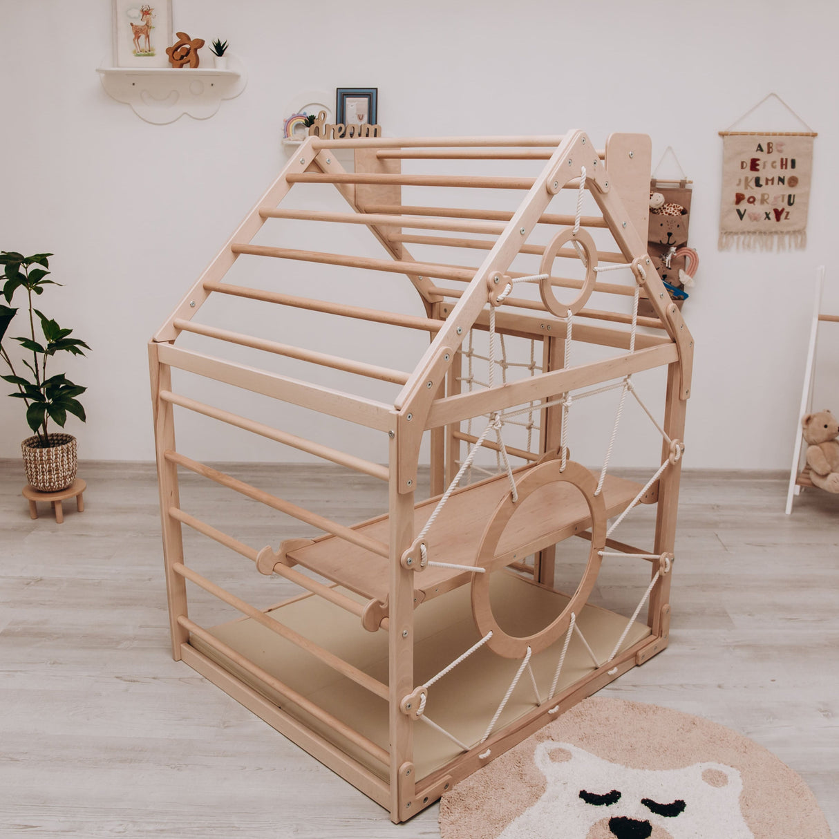 Wood and Hearts Wooden Toddler Climbing Playhouse, Ages 1–6