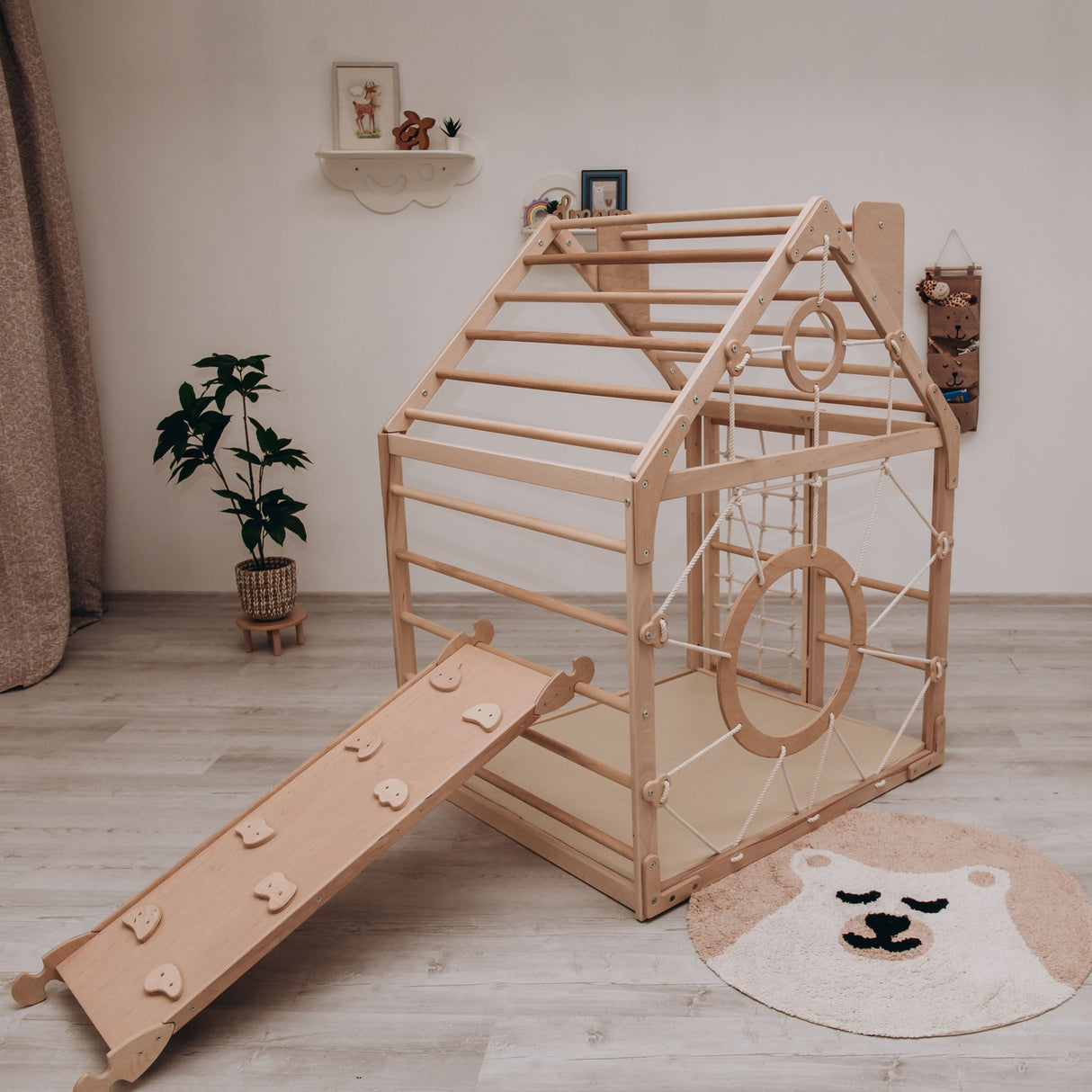Wood and Hearts Wooden Toddler Climbing Playhouse, Ages 1–6