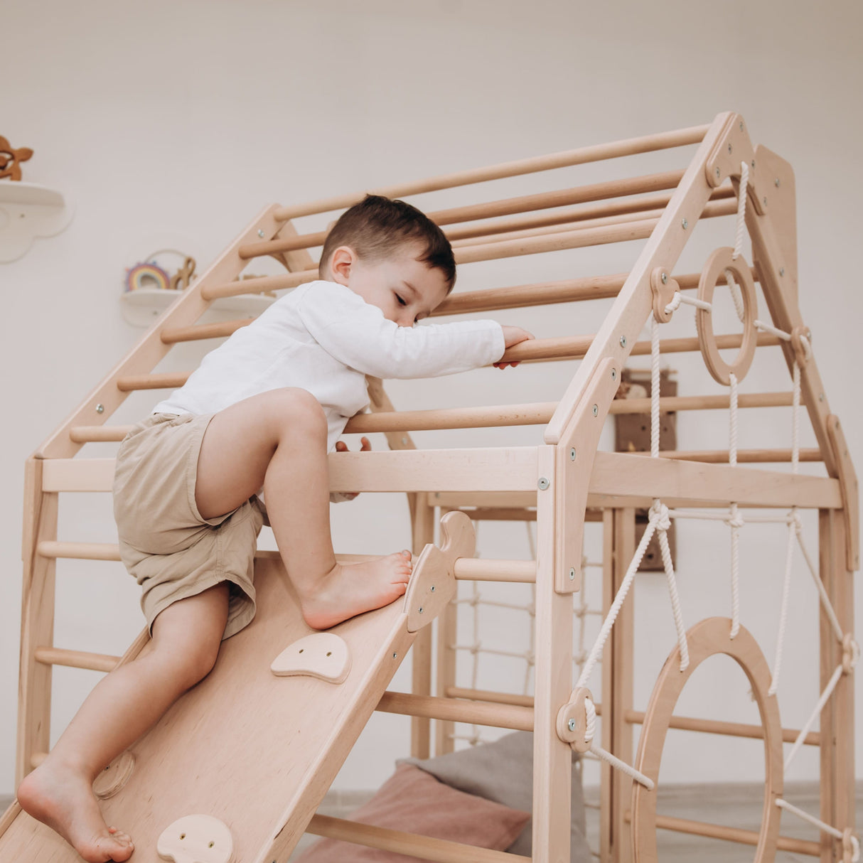 Wood and Hearts Wooden Toddler Climbing Playhouse, Ages 1–6