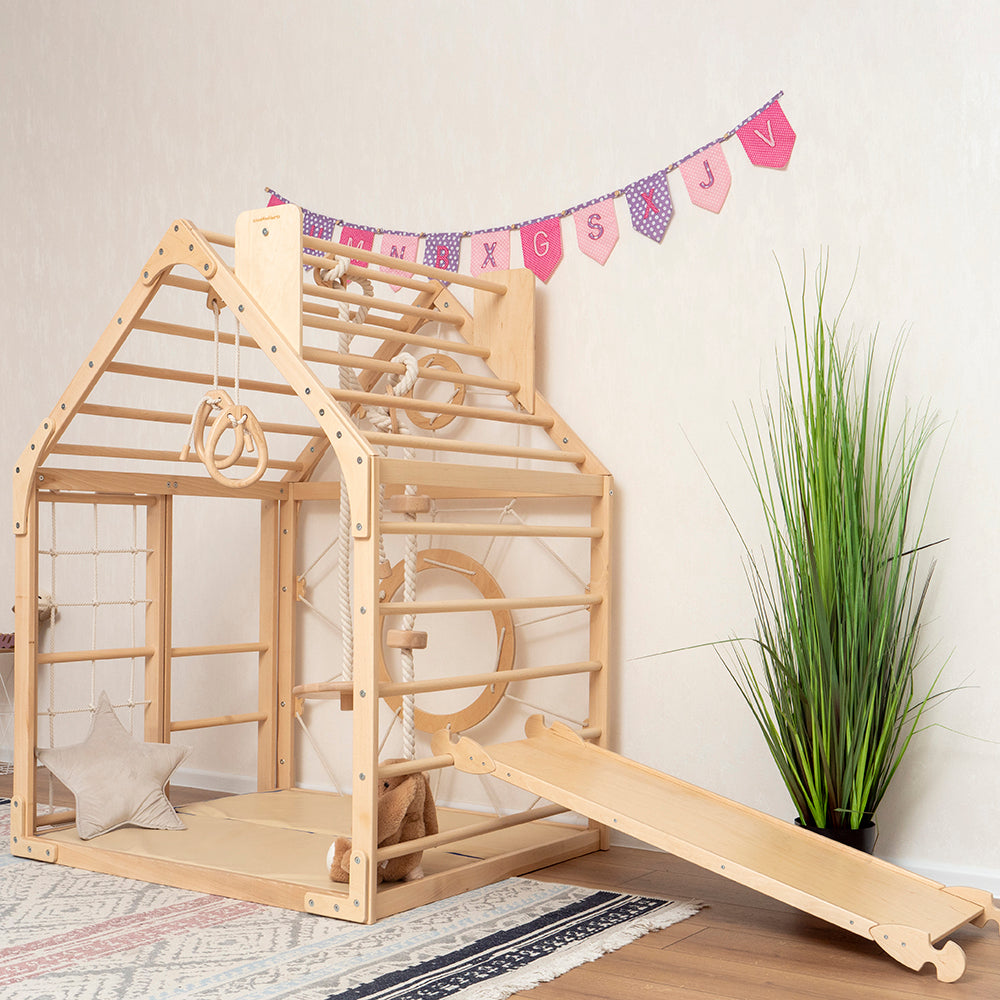 Wood and Hearts Wooden Toddler Climbing Playhouse, Ages 1–6