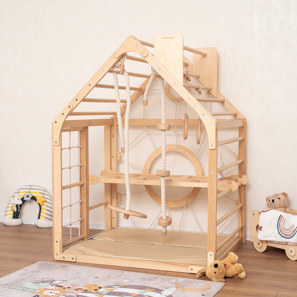 Wood and Hearts Wooden Toddler Climbing Playhouse, Ages 1–6
