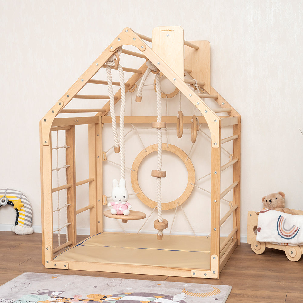 Wood and Hearts Wooden Toddler Climbing Playhouse, Ages 1–6