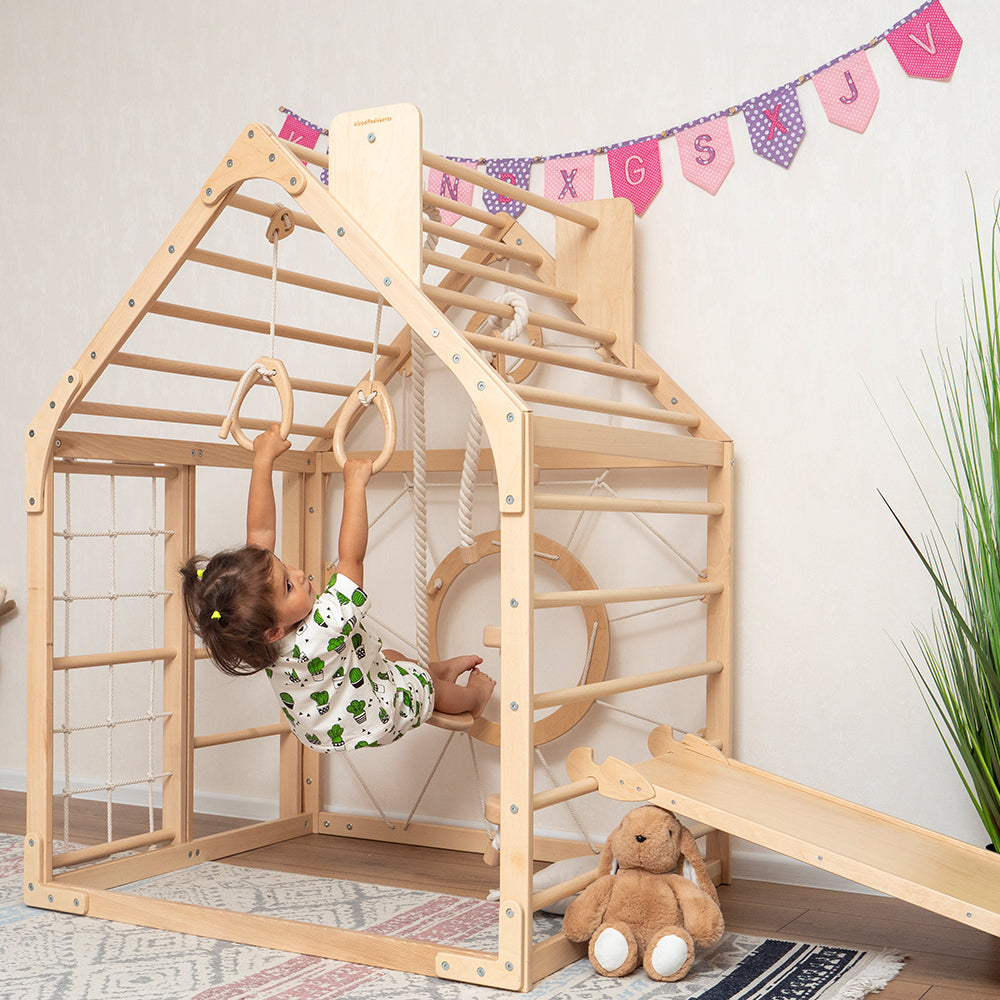 Wood and Hearts Wooden Toddler Climbing Playhouse, Ages 1–6