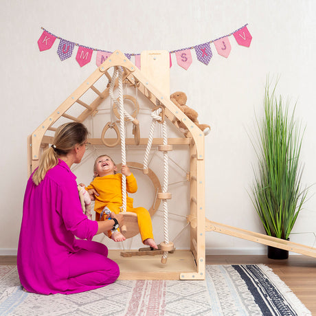 Wood and Hearts Wooden Toddler Climbing Playhouse, Ages 1–6