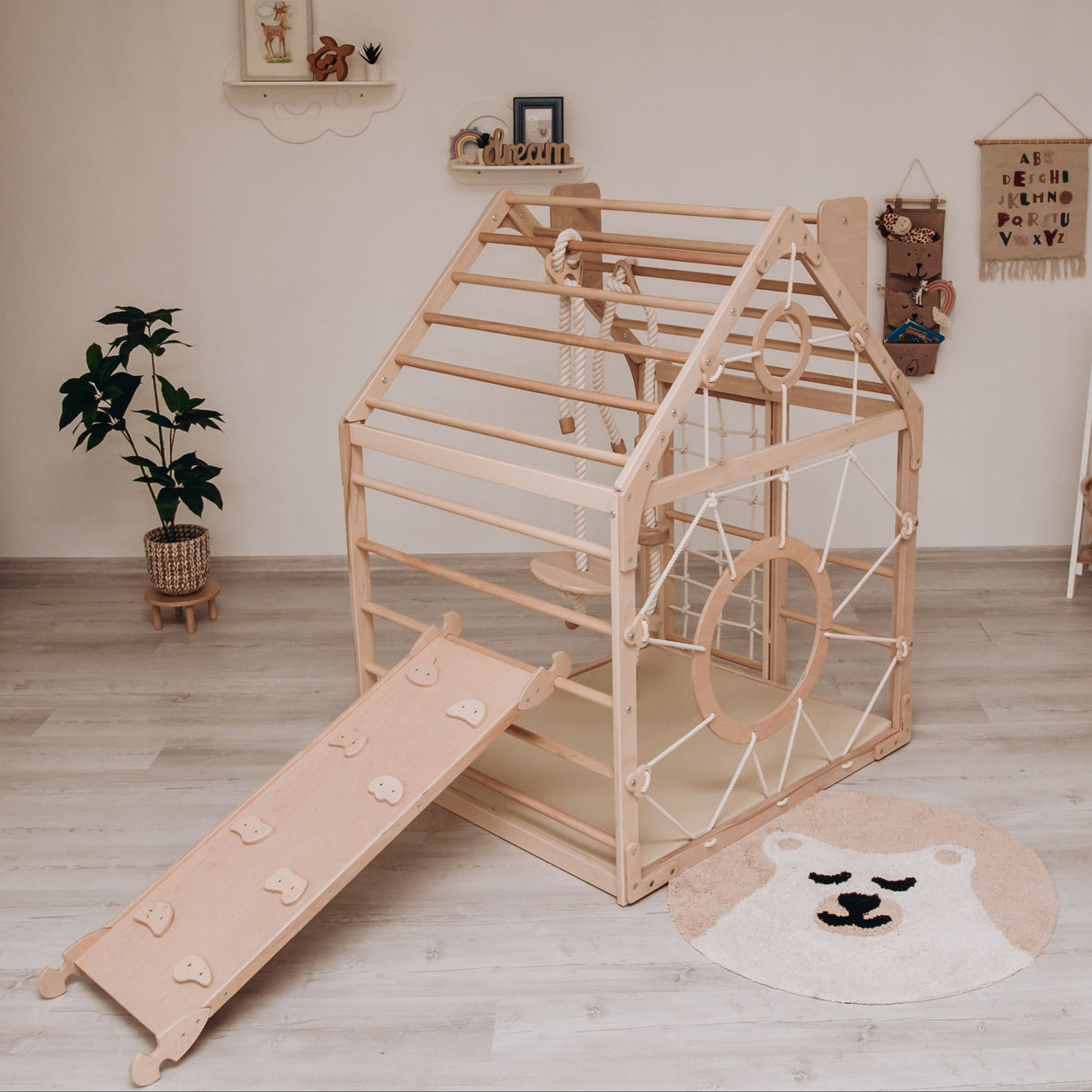Wood and Hearts Wooden Toddler Climbing Playhouse, Ages 1–6