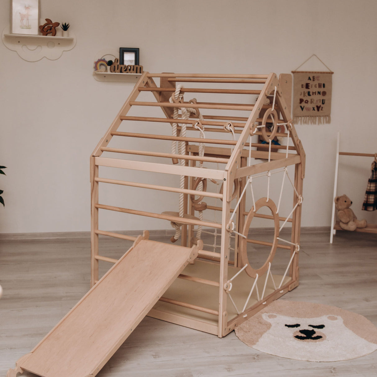 Wood and Hearts Wooden Toddler Climbing Playhouse, Ages 1–6