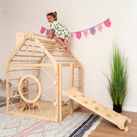 Wood and Hearts Wooden Toddler Climbing Playhouse, Ages 1–6