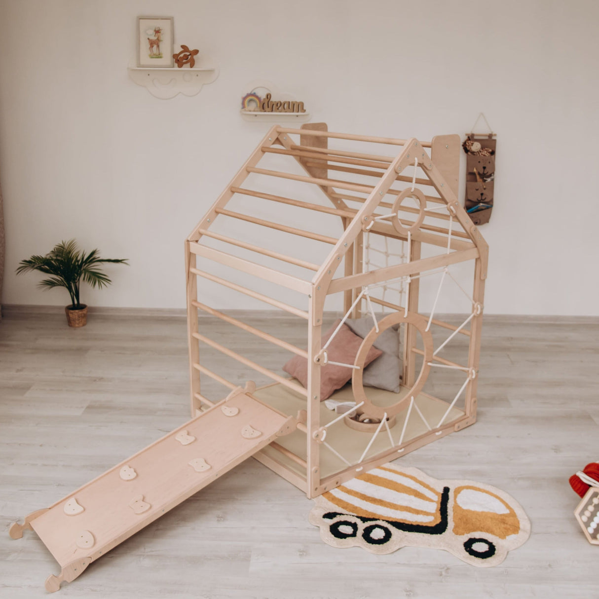 Wood and Hearts Wooden Toddler Climbing Playhouse, Ages 1–6