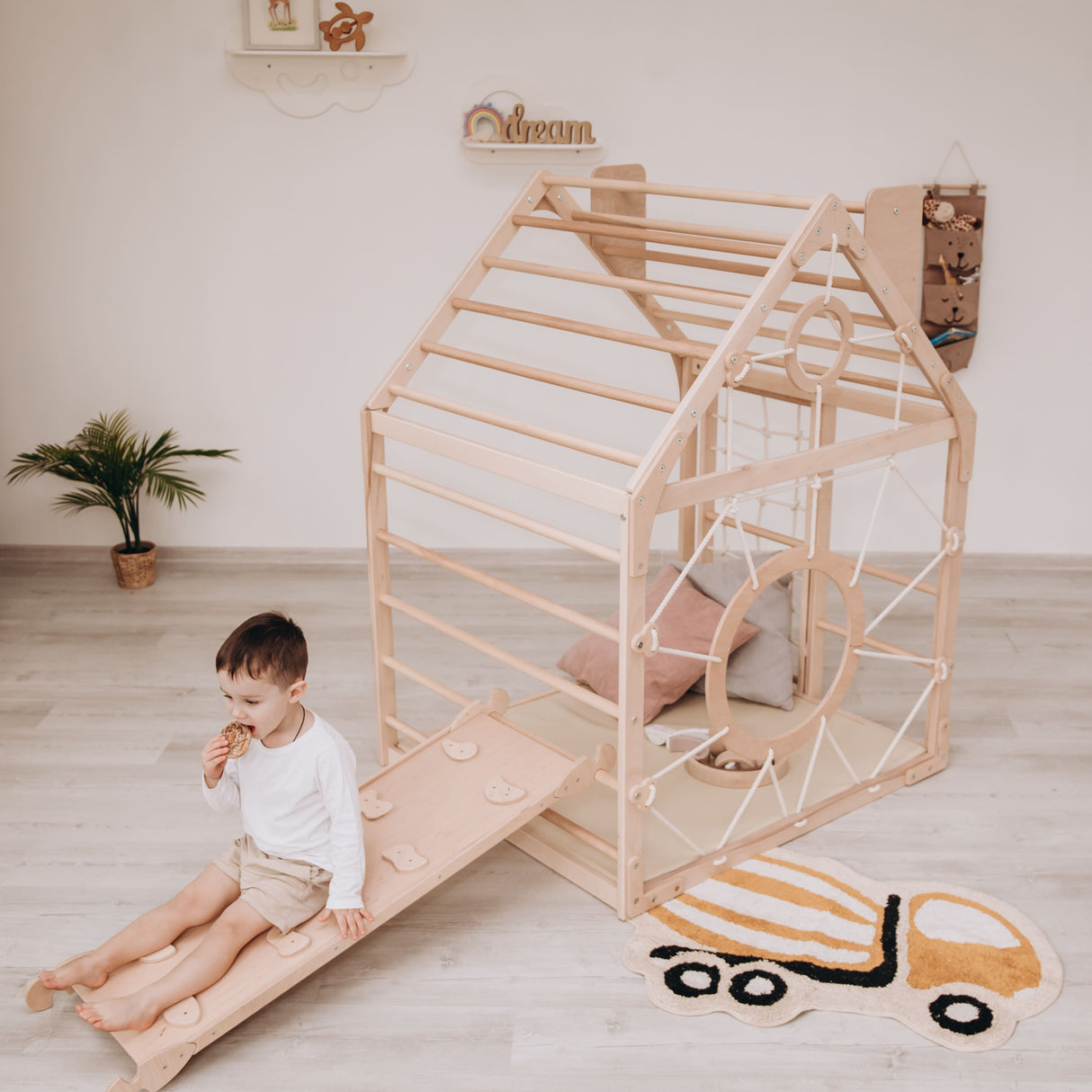 Wood and Hearts Wooden Toddler Climbing Playhouse, Ages 1–6