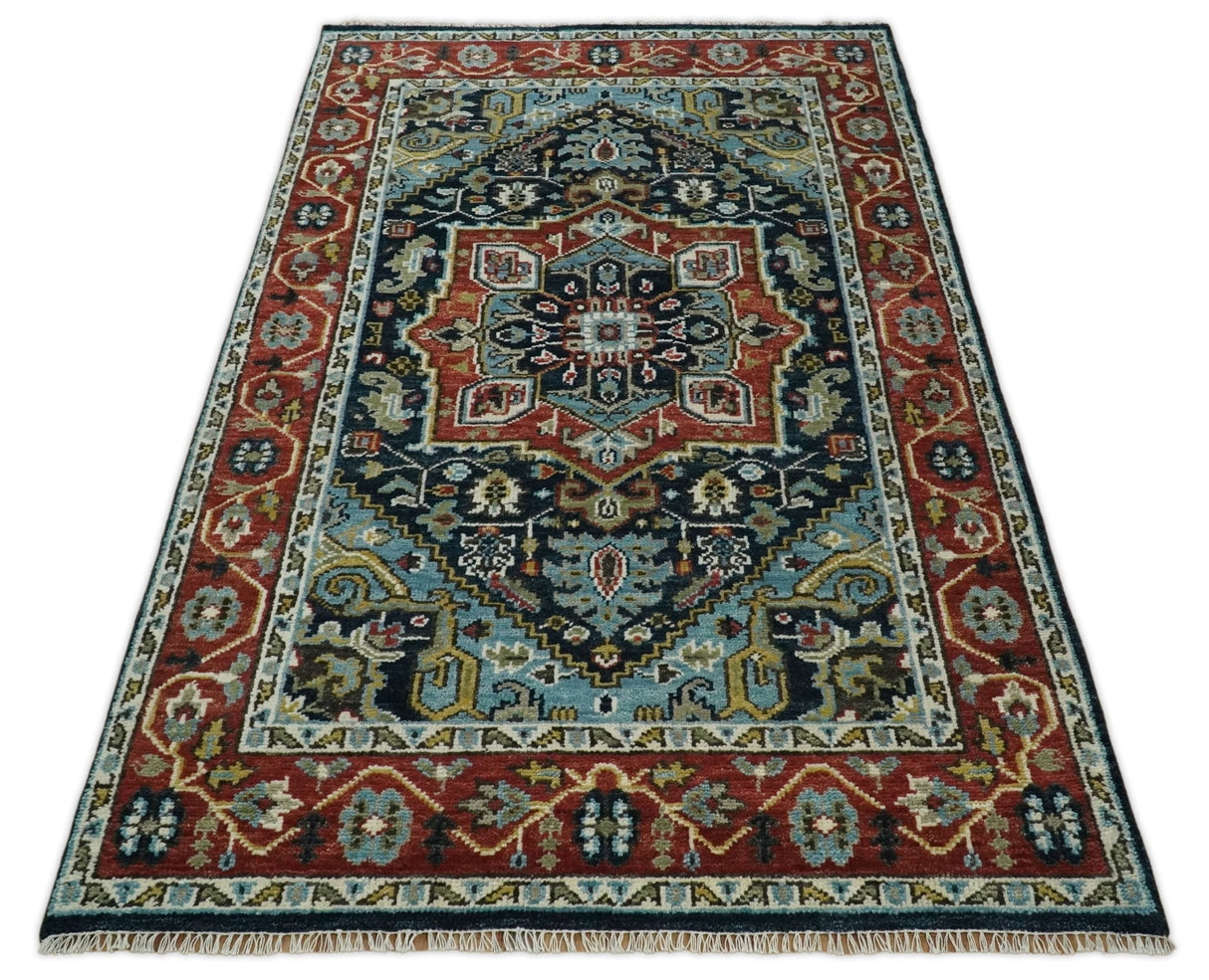 Wool 6x9 Blue and Rust Traditional Persian Antique Area Rug | TRDCP196B69