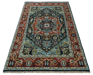 Wool 6x9 Blue and Rust Traditional Persian Antique Area Rug | TRDCP196B69