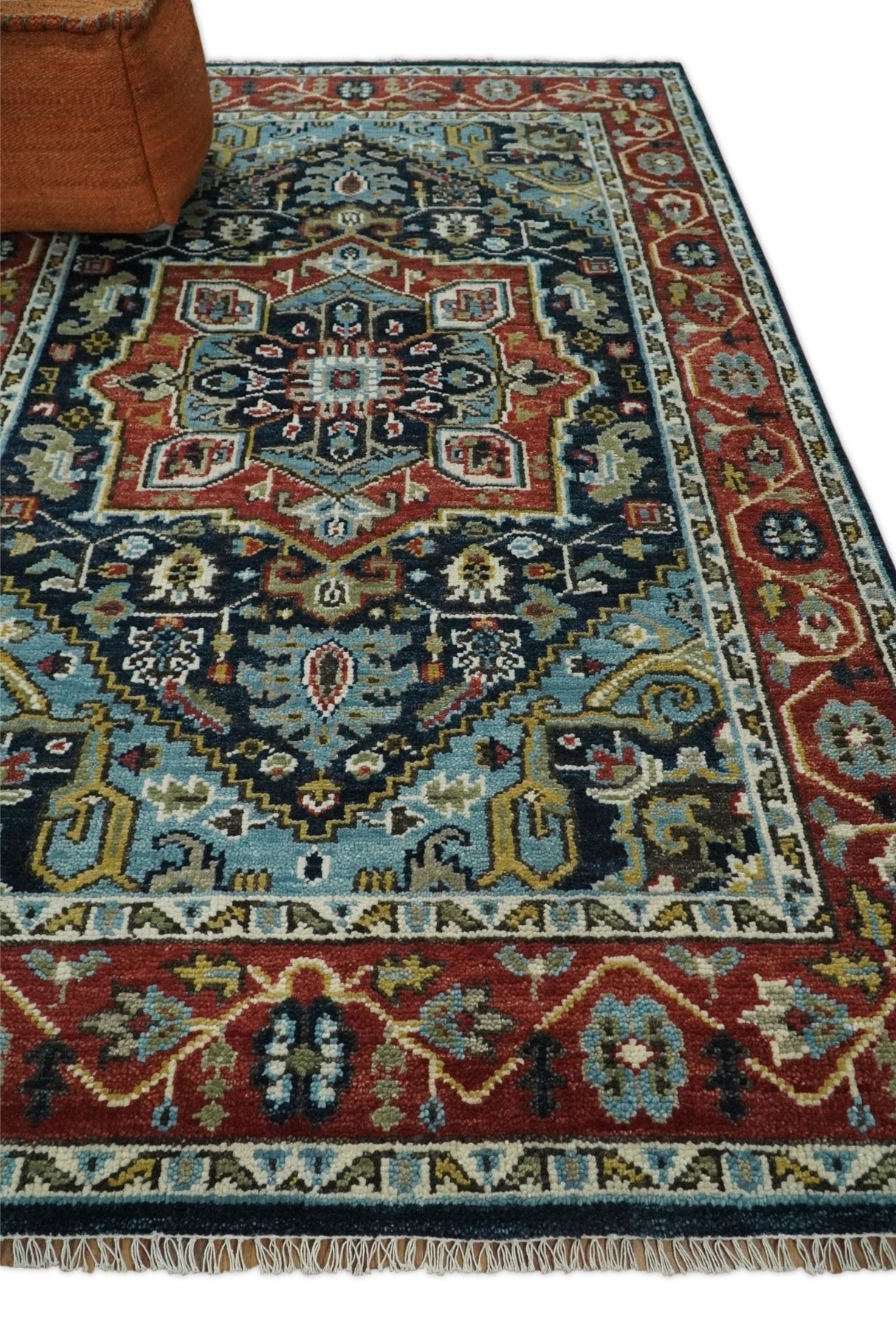 Wool 6x9 Blue and Rust Traditional Persian Antique Area Rug | TRDCP196B69