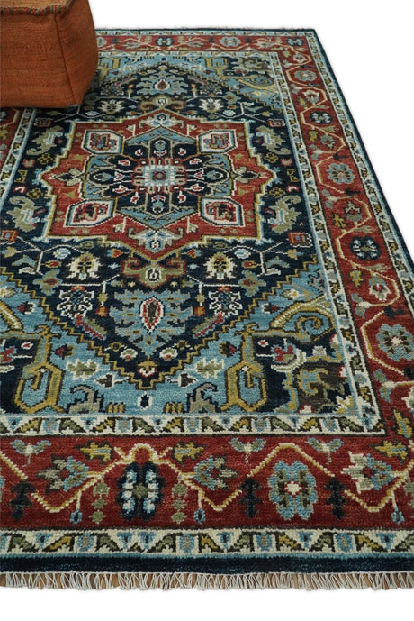 Wool 6x9 Blue and Rust Traditional Persian Antique Area Rug | TRDCP196B69