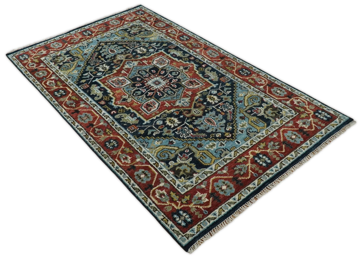 Wool 6x9 Blue and Rust Traditional Persian Antique Area Rug | TRDCP196B69