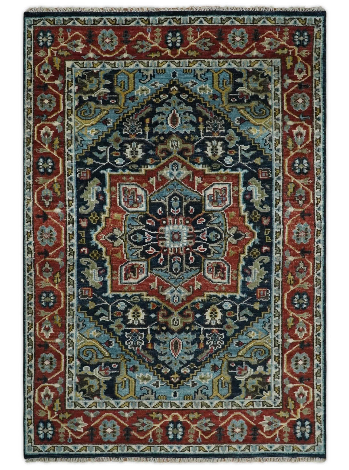 Wool 6x9 Blue and Rust Traditional Persian Antique Area Rug | TRDCP196B69