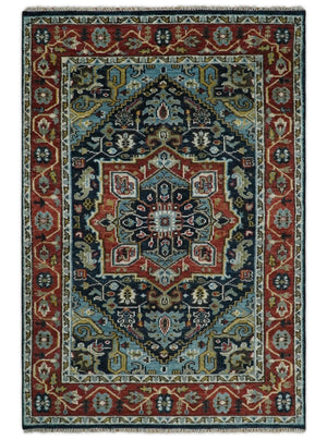 Wool 6x9 Blue and Rust Traditional Persian Antique Area Rug | TRDCP196B69