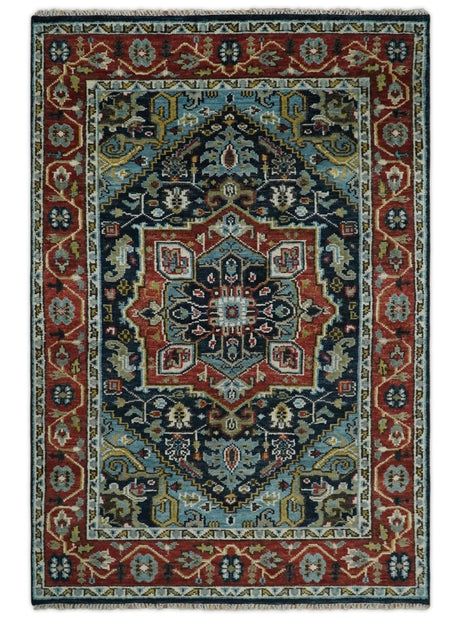 Wool 6x9 Blue and Rust Traditional Persian Antique Area Rug | TRDCP196B69