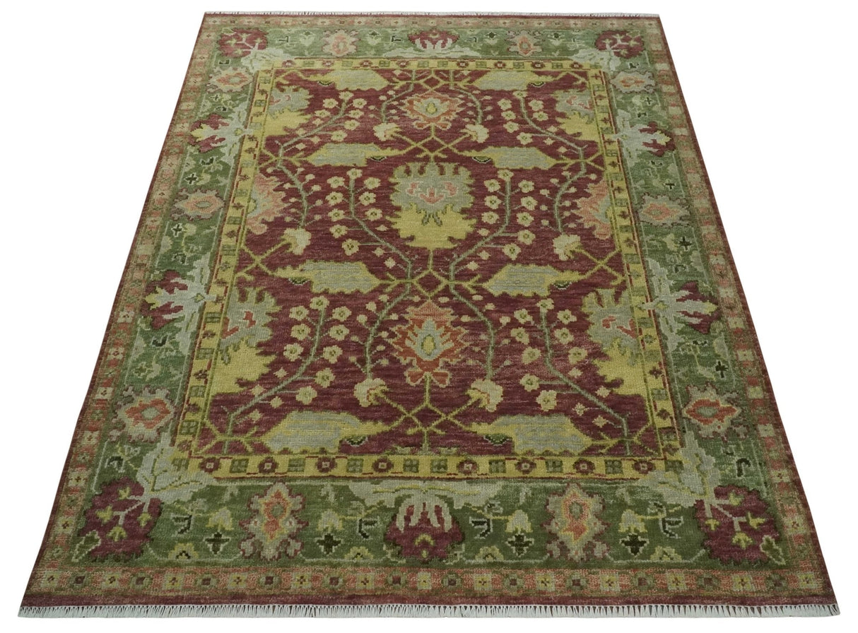 Wool Traditional Brown, Green and Beige 8x10 Floral Hand knotted Oushak Area Rug