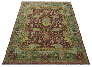 Wool Traditional Brown, Green and Beige 8x10 Floral Hand knotted Oushak Area Rug