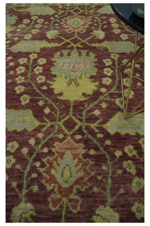 Wool Traditional Brown, Green and Beige 8x10 Floral Hand knotted Oushak Area Rug