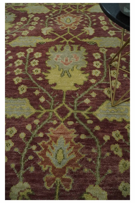 Wool Traditional Brown, Green and Beige 8x10 Floral Hand knotted Oushak Area Rug