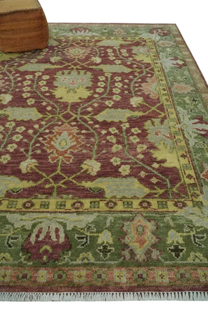 Wool Traditional Brown, Green and Beige 8x10 Floral Hand knotted Oushak Area Rug