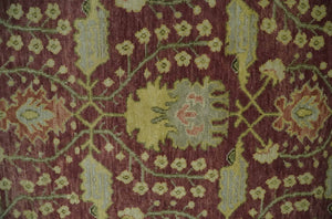 Wool Traditional Brown, Green and Beige 8x10 Floral Hand knotted Oushak Area Rug