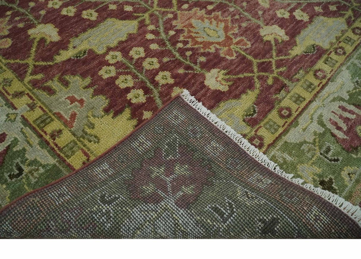 Wool Traditional Brown, Green and Beige 8x10 Floral Hand knotted Oushak Area Rug