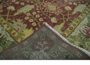 Wool Traditional Brown, Green and Beige 8x10 Floral Hand knotted Oushak Area Rug