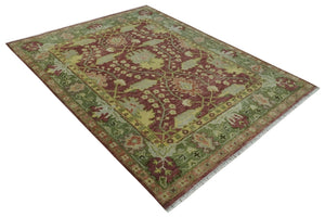 Wool Traditional Brown, Green and Beige 8x10 Floral Hand knotted Oushak Area Rug