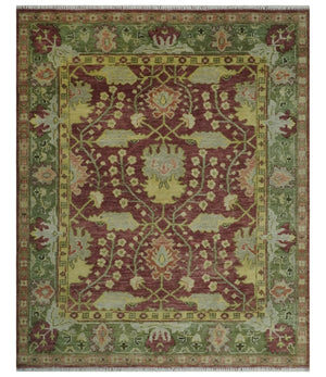 Wool Traditional Brown, Green and Beige 8x10 Floral Hand knotted Oushak Area Rug